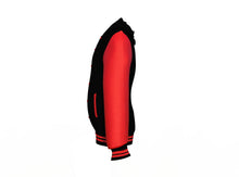 Load image into Gallery viewer, Black Varsity Letterman Jacket with Red Sleeves - Shearling leather
