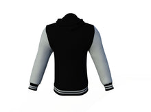 Load image into Gallery viewer, Black Varsity Letterman Jacket with Grey Sleeves - Shearling leather
