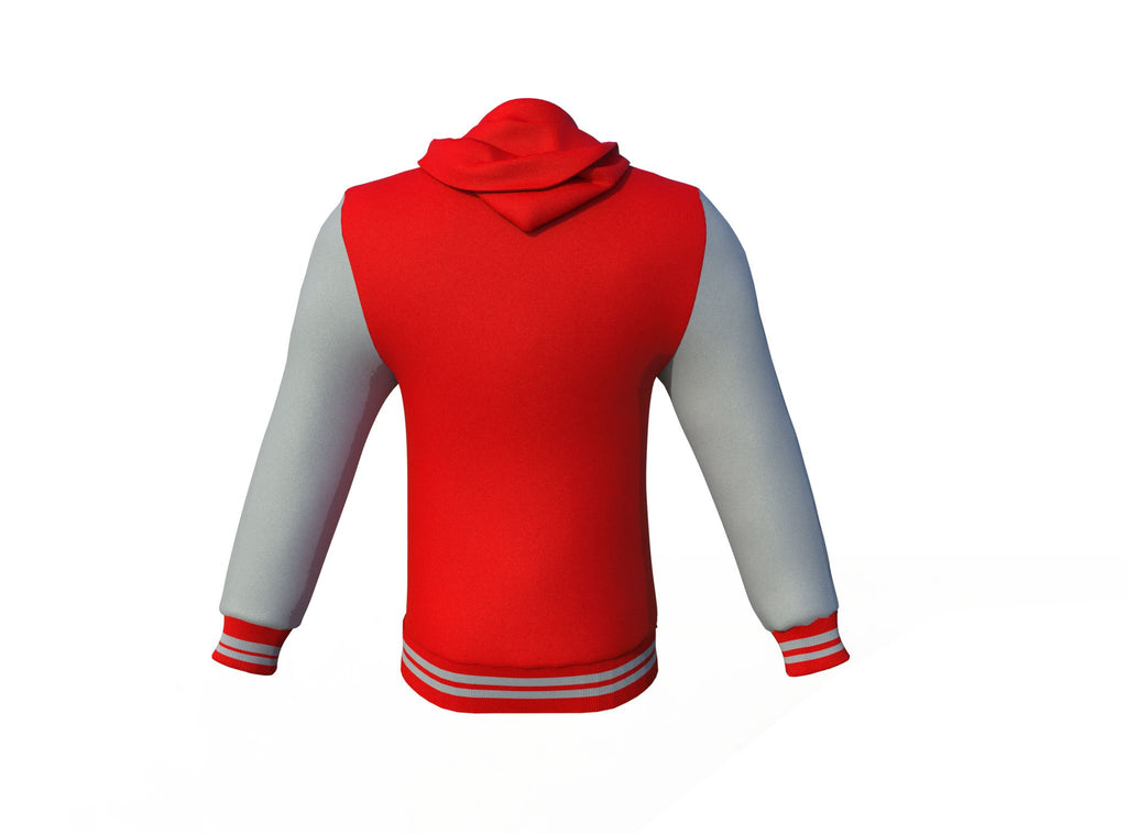 Red Varsity Letterman Jacket with Grey Sleeves - Shearling leather
