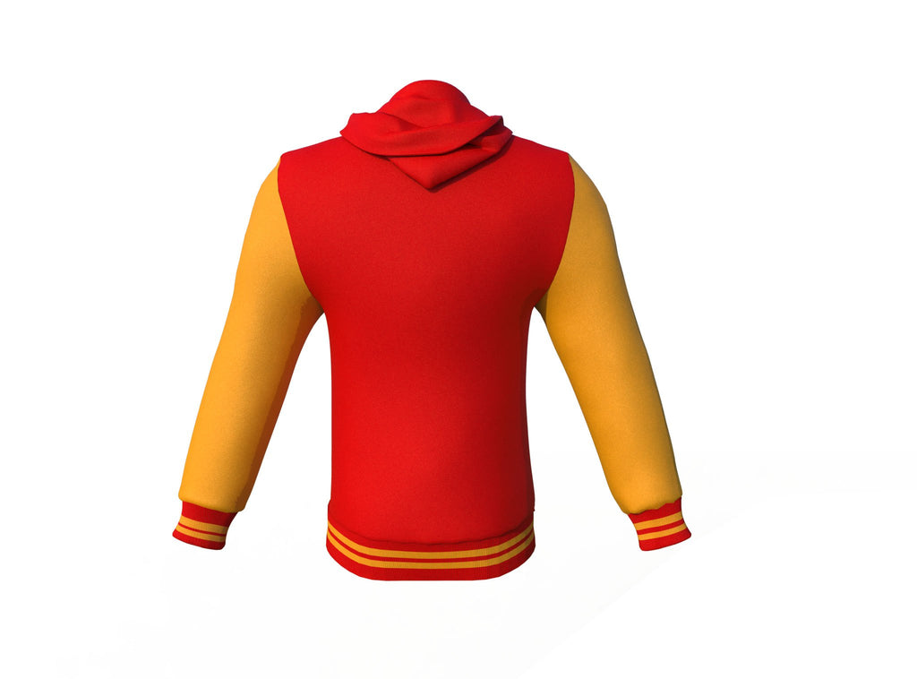 Red Varsity Letterman Jacket with Gold Sleeves - Shearling leather
