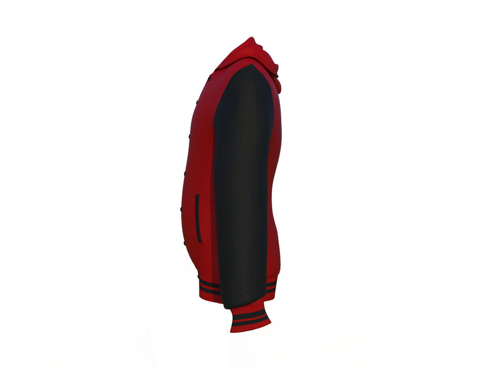 Maroon Varsity Letterman Jacket with Black Sleeves - Shearling leather
