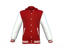 Load image into Gallery viewer, Maroon Varsity Letterman Jacket with White Sleeves - Shearling leather
