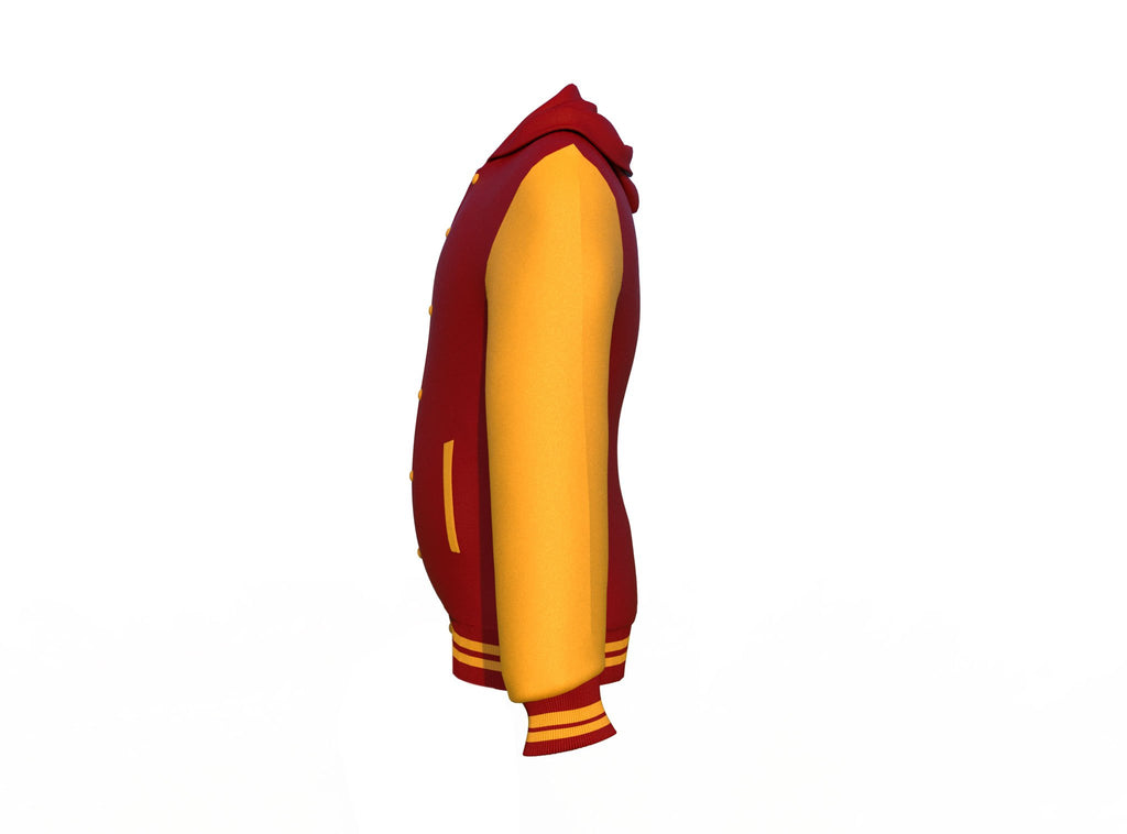 Maroon Varsity Letterman Jacket with Gold Sleeves - Shearling leather