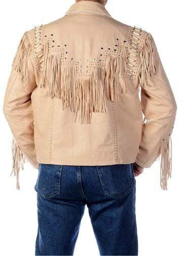 Western Men 1980' Cowboy Cream Color Fringe Jacket - Shearling leather