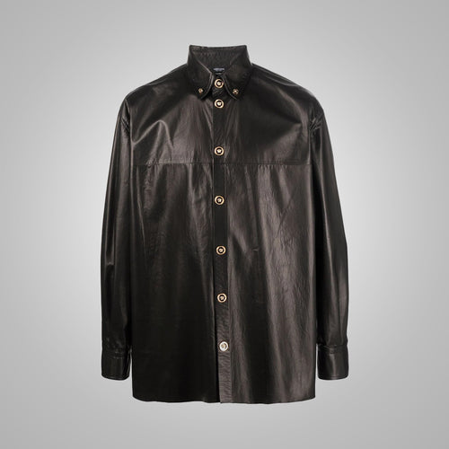 Custom Full Sleeves Black Leather Shirt