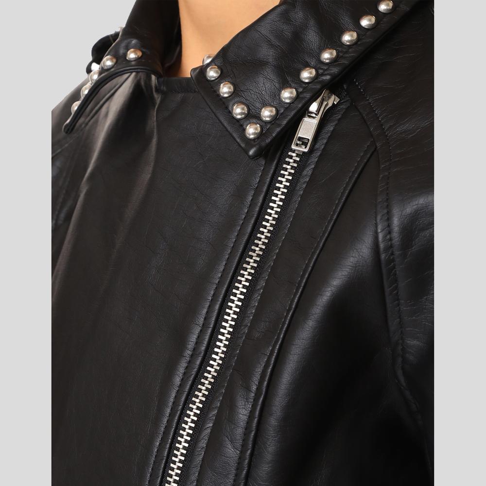 Dani Black Studded Leather Jacket - Shearling leather