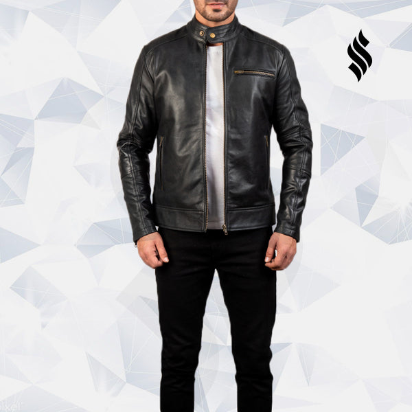 Dean Black Leather Biker Jacket - Shearling leather