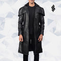 Deux Black Leather Trench Coat - Shearling leather