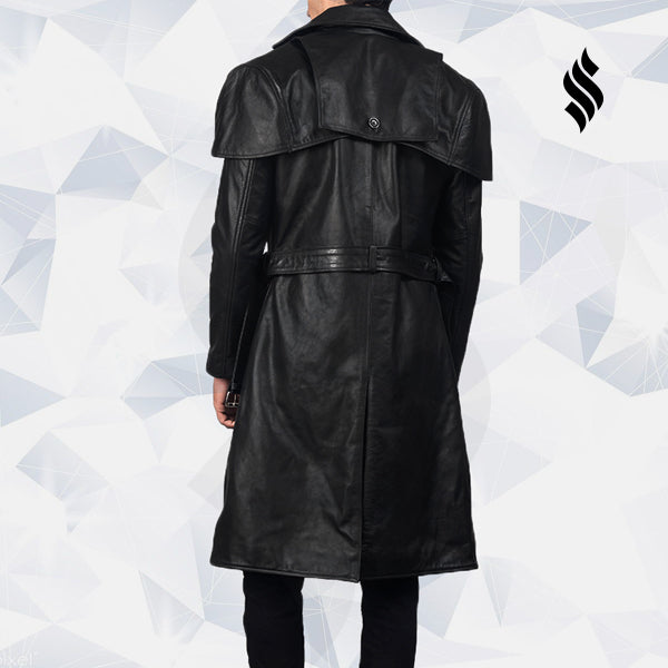 Deux Black Leather Trench Coat - Shearling leather