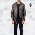 Distressed Brown Leather Biker Jacket Allaric Alley - Shearling leather