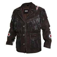 Load image into Gallery viewer, Edgy Chocolate Brown Leather Jacket with Fringes - Shearling leather
