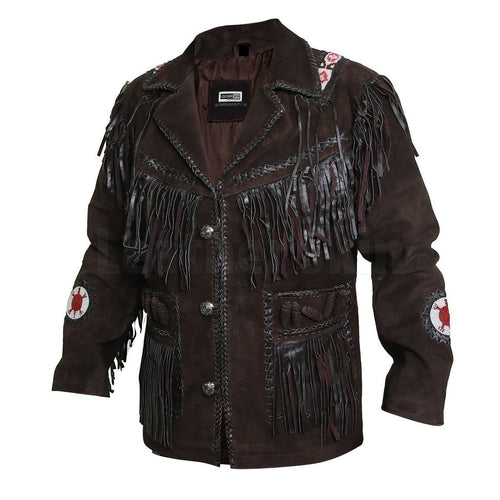 Edgy Chocolate Brown Leather Jacket with Fringes - Shearling leather