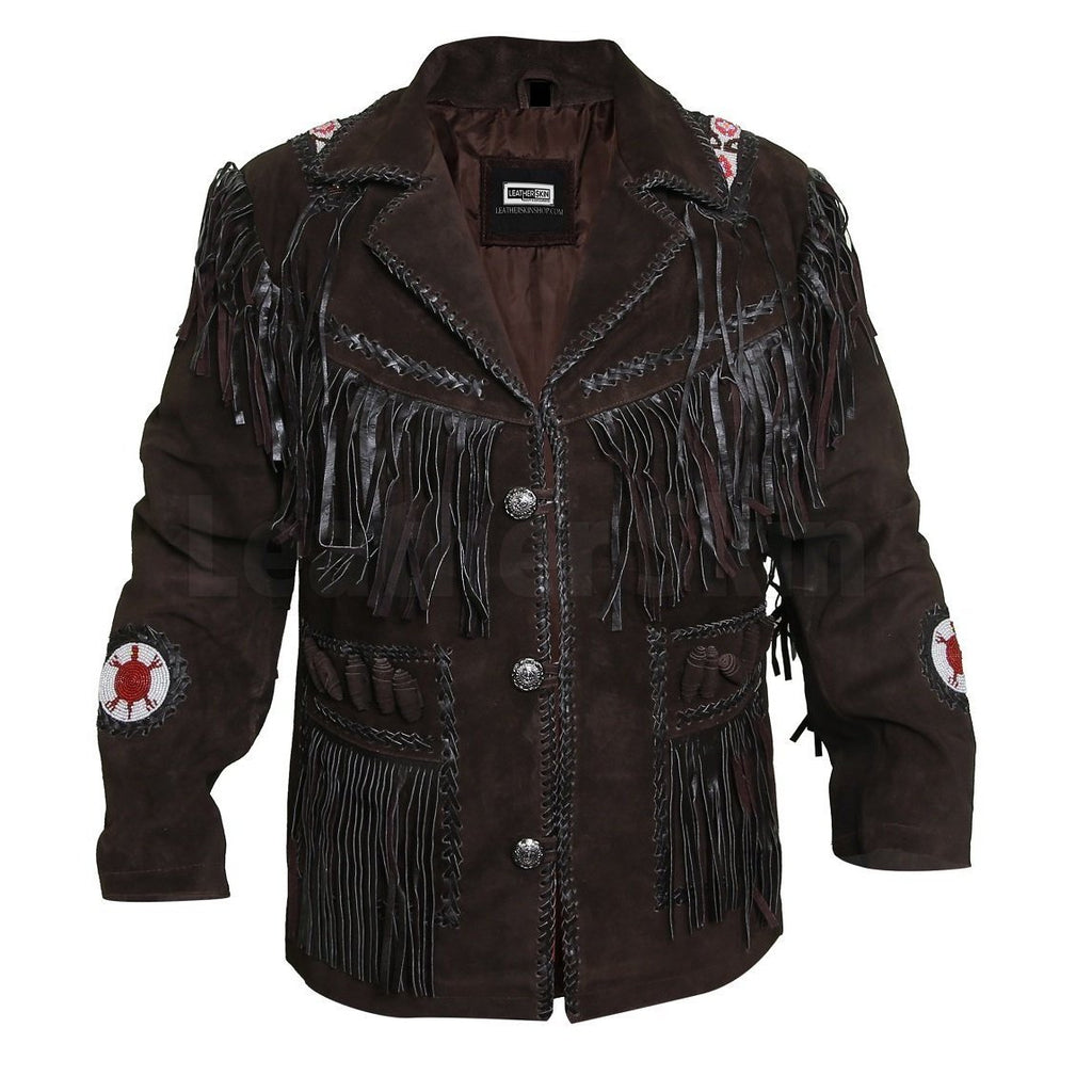 Edgy Chocolate Brown Leather Jacket with Fringes - Shearling leather