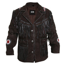 Load image into Gallery viewer, Edgy Chocolate Brown Leather Jacket with Fringes - Shearling leather
