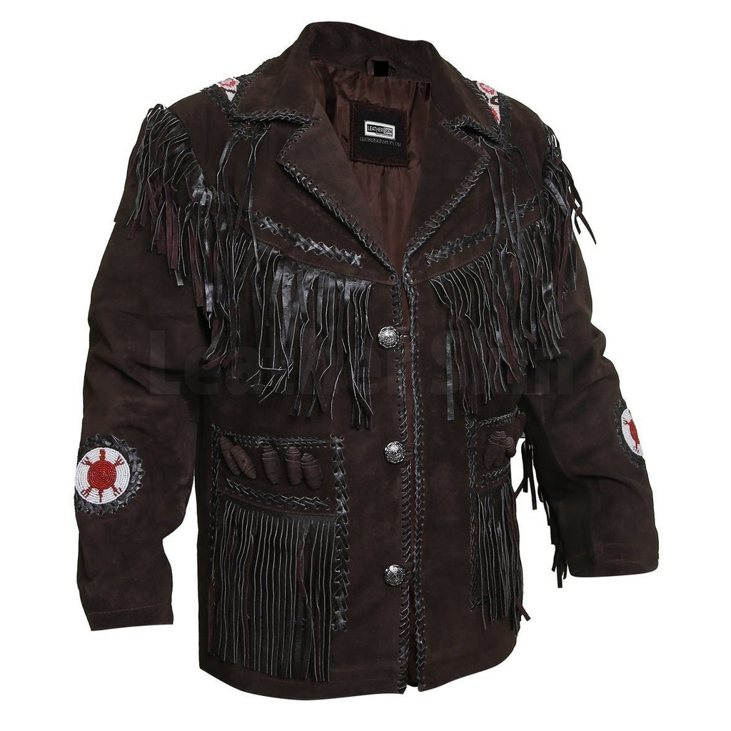 Edgy Chocolate Brown Leather Jacket with Fringes - Shearling leatherChocolate Brown Fringe Leather Jacket | Buy Western Leather Jackets