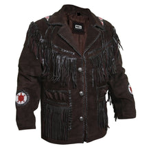 Load image into Gallery viewer, Edgy Chocolate Brown Leather Jacket with Fringes - Shearling leatherChocolate Brown Fringe Leather Jacket | Buy Western Leather Jackets
