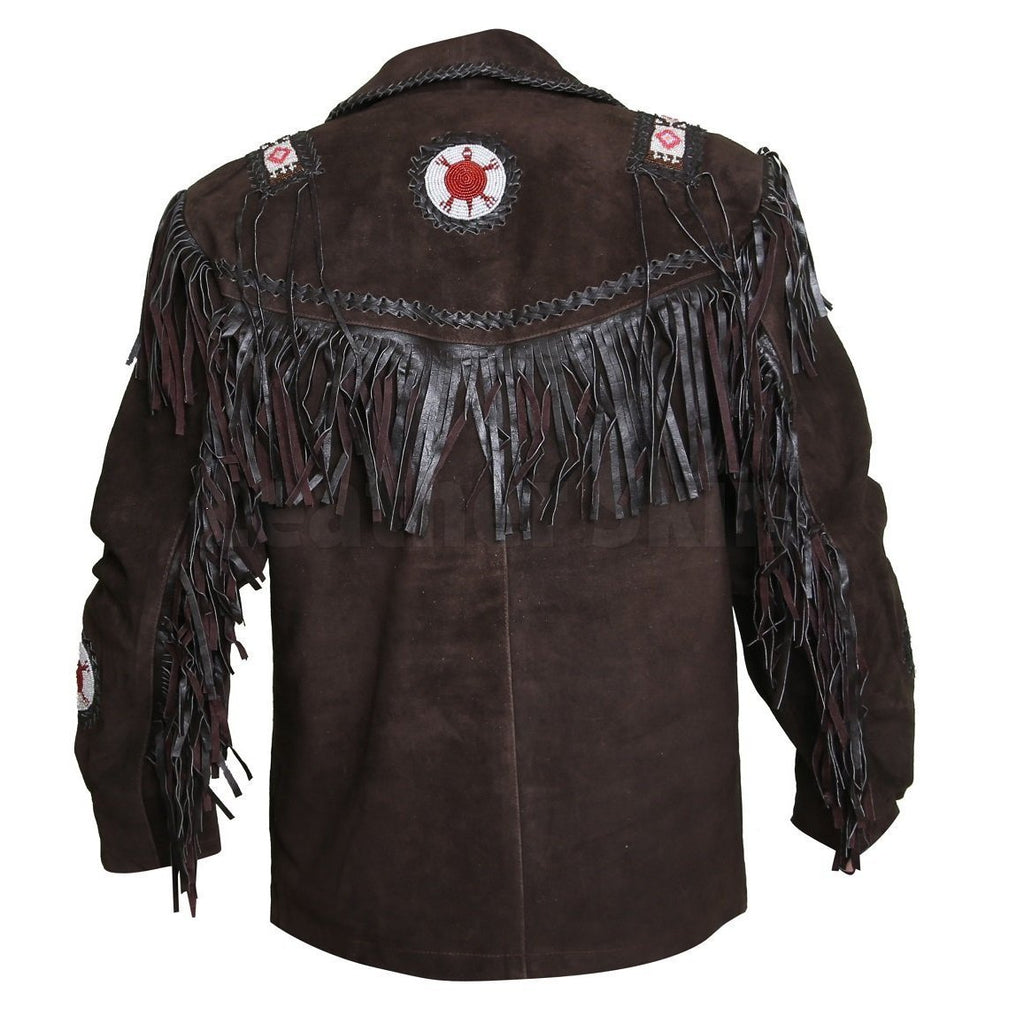 Edgy Chocolate Brown Leather Jacket with Fringes - Shearling leather