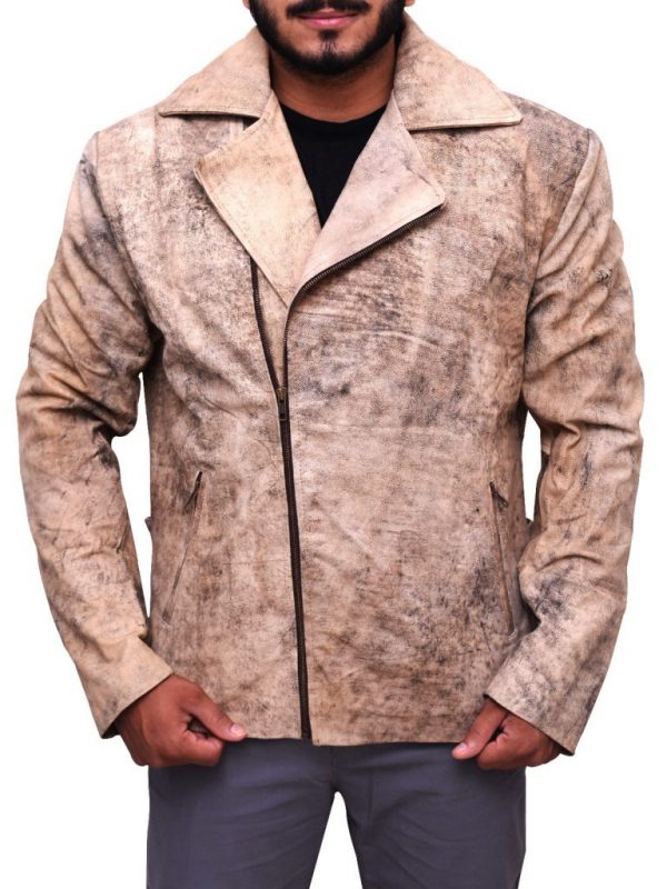 Men Distressed Brown Biker Jacket - Shearling leather