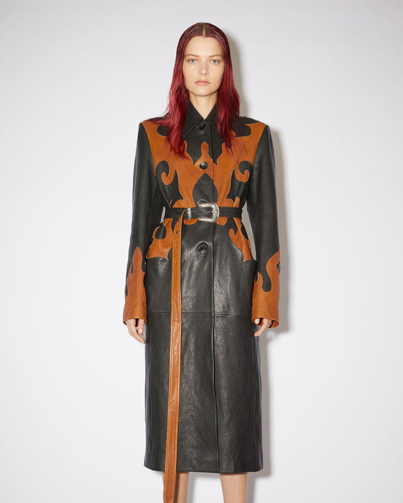 Fire Blaze Women's Leather Trench Coat 
