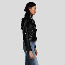 Load image into Gallery viewer, Florence Black Biker Leather Jacket - Shearling leather
