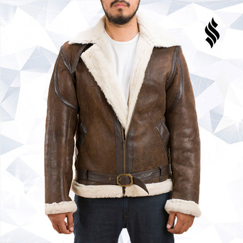 Forest Double Face Shearling Distressed Leather Jacket - Shearling leather