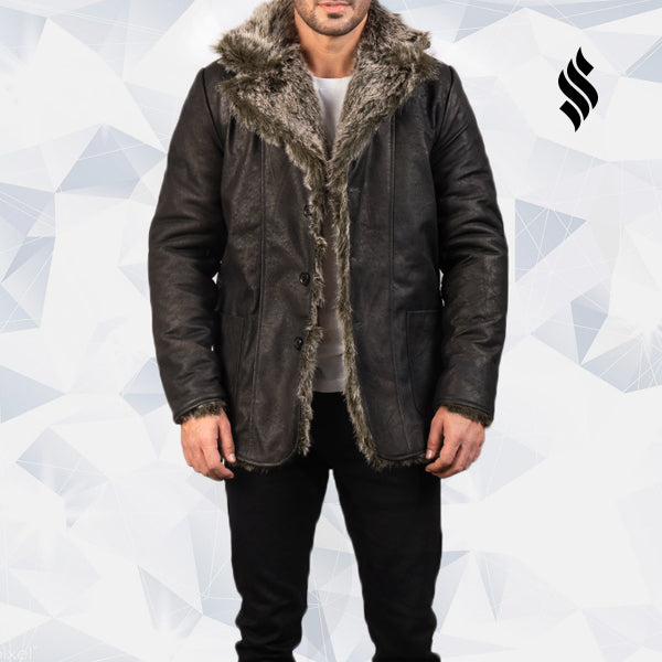 Furlong Black Leather Trench Coat - Shearling leather