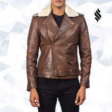 Load image into Gallery viewer, Furton Brown Leather Biker Jacket - Shearling leather
