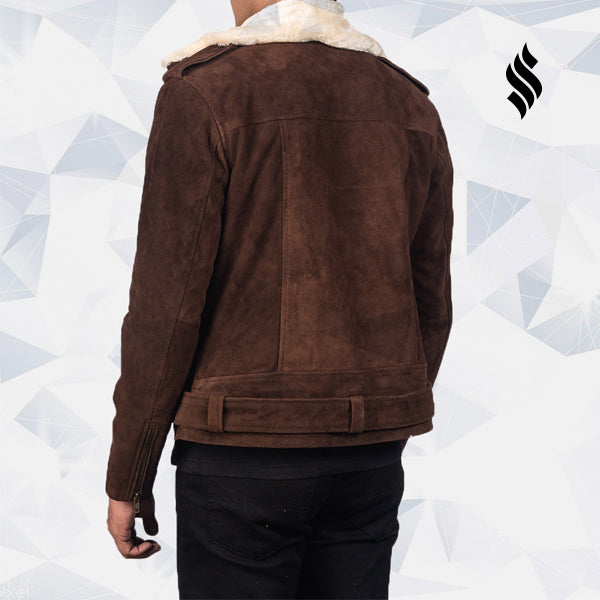 Furton Mocha Suede Shearling Leather Jacket - Shearling leather