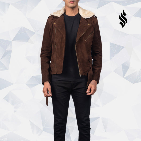 Furton Mocha Suede Shearling Leather Jacket - Shearling leather