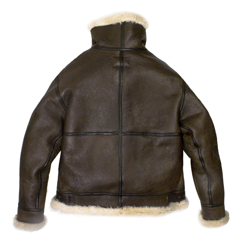 Mens Brown B-3 Bomber Genuine Leather Jacket - Shearling leather