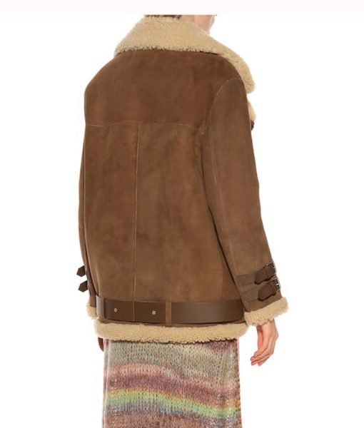 Hailey Baldwin Velocite Shearling Brown Jacket - Shearling leather
