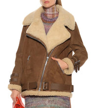 Load image into Gallery viewer, Hailey Baldwin Velocite Shearling Brown Jacket - Shearling leather
