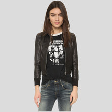 Load image into Gallery viewer, Halle Black Bomber Leather Jacket - Shearling leather
