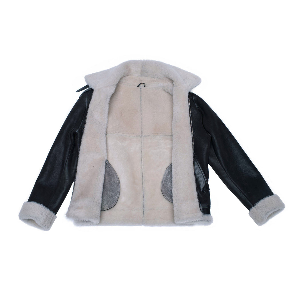 Hampton's Classic Brown Bomber Aviator Shearling Jacket with collar belt - Shearling leather