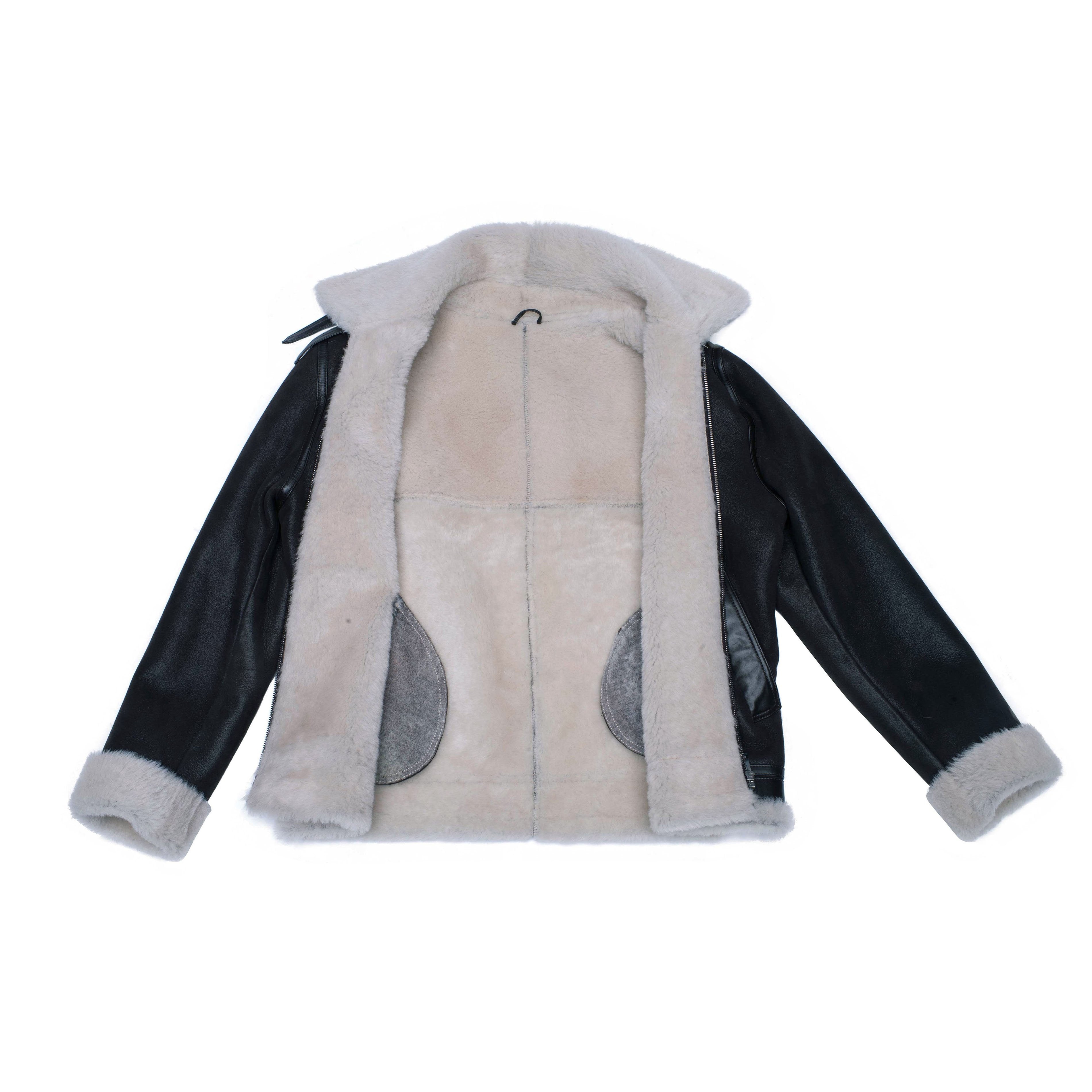 Hampton's Classic Brown Bomber Aviator Shearling Jacket with collar belt - Shearling leather
