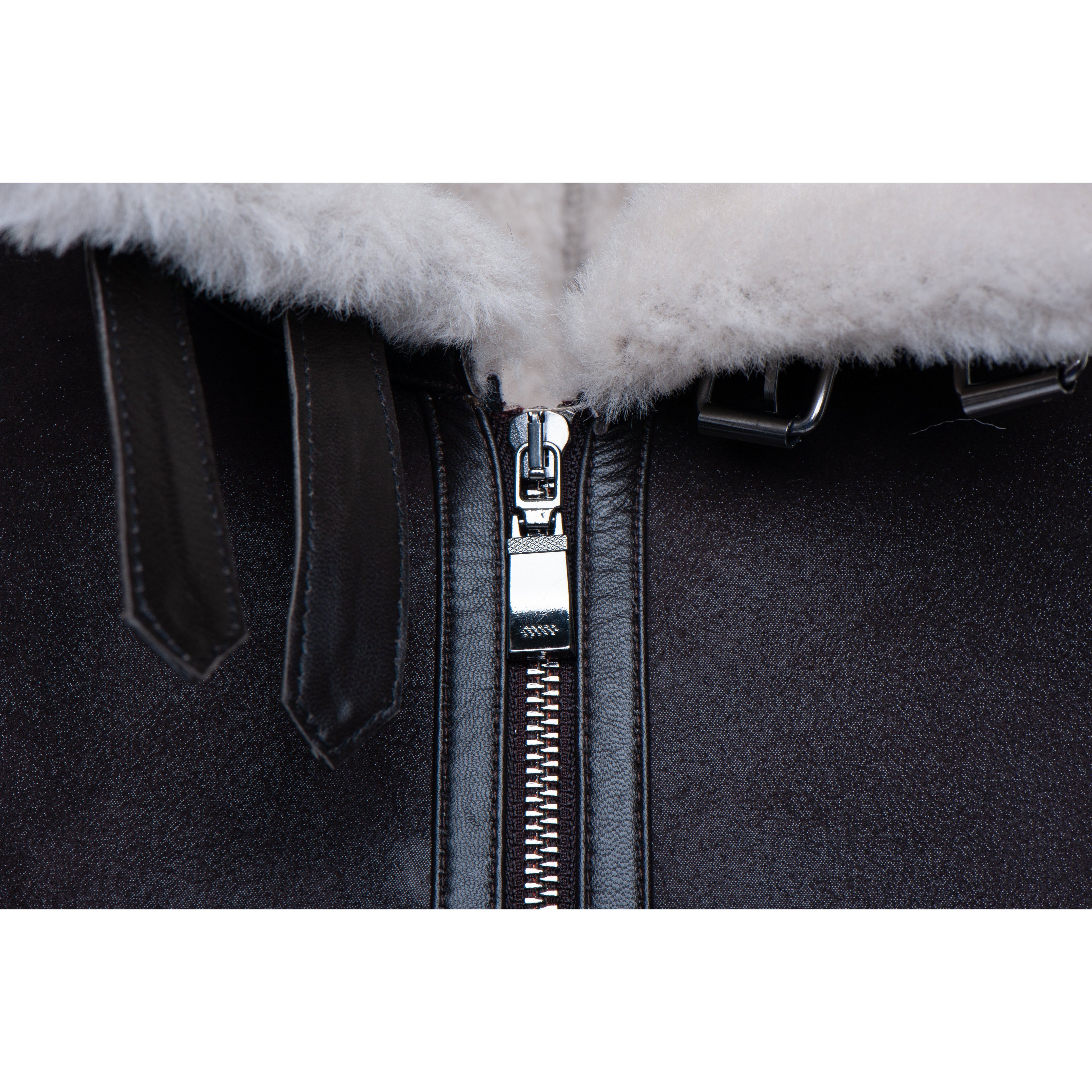 Hampton's Classic Brown Bomber Aviator Shearling Jacket with collar belt - Shearling leather
