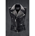 Men Belted Black Leather Vest, Men Biker Studded Jacket - Shearling leather