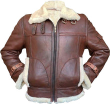 Load image into Gallery viewer, Handmade Mens Flying Leather Jacket With Fur - Shearling leather
