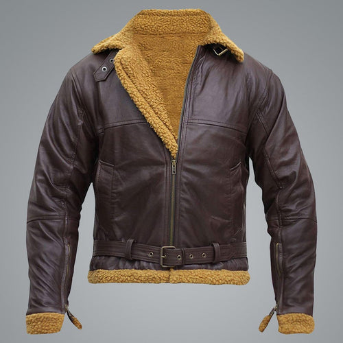 B3 Men Flying Aviator Winter Sheepskin Shearling Bomber Leather Jacket