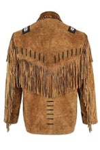 Load image into Gallery viewer, Handmade Men&#39;s Western Suede leather jacket, Men coy boy western Fringe Jacket - Shearling leather
