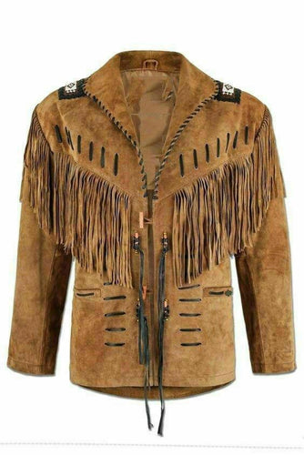 Handmade Men's Western Suede leather jacket, Men coy boy western Fringe Jacket - Shearling leather