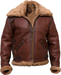 High-quality Pilot Bomber Leather Jacket With Fur - Shearling leather