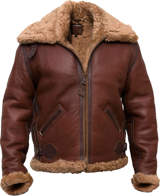 High-quality Pilot Bomber Leather Jacket With Fur - Shearling leather