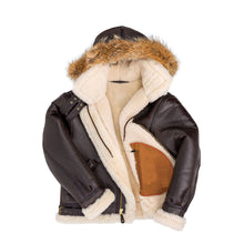 Load image into Gallery viewer, Men&#39;s Shearling B3 Fur Hoodie Style Bomber Coat - Shearling leather
