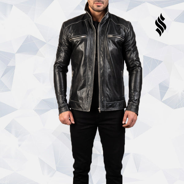 Hudson Black Leather Biker Jacket - Shearling leather