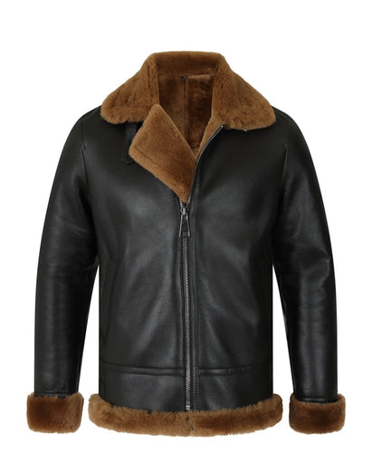 Classic Ginger Brown B3 Bomber Aviator Shearling Jacket - Shearling leather