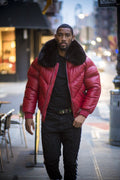 MEN V BOMBER JACKET - RED (BLACK FUR) - Shearling leather