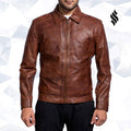Inferno Brown Leather Jacket - Shearling leather