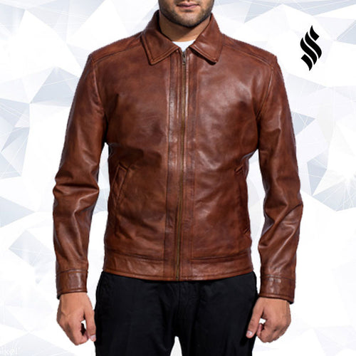 Inferno Brown Leather Jacket - Shearling leather