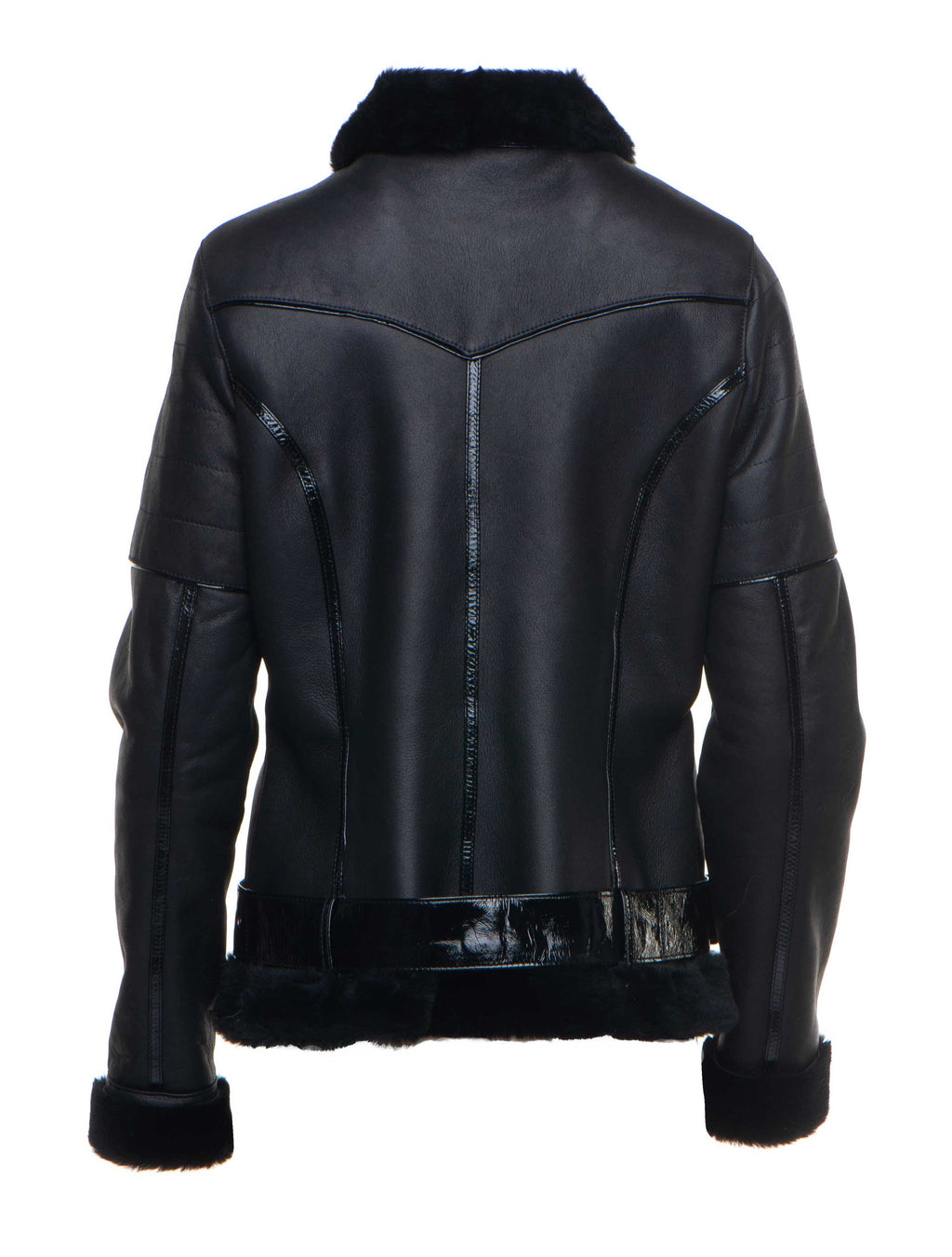 Tasha's Black Sheepskin Shearling B-3 Bomber Style Jacket - Shearling leather